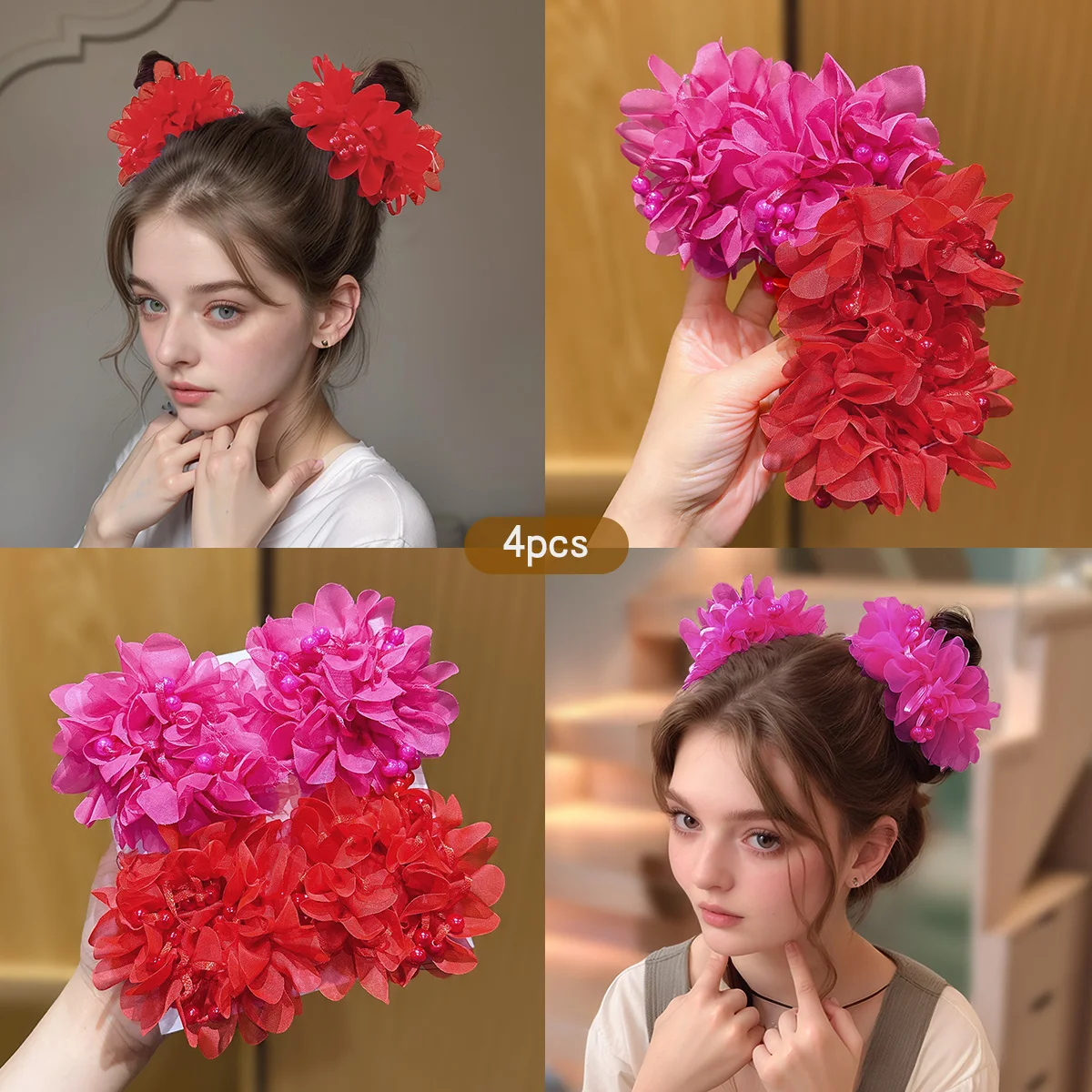 4 colors of random hair accessories, colorful lace balls, hair loops