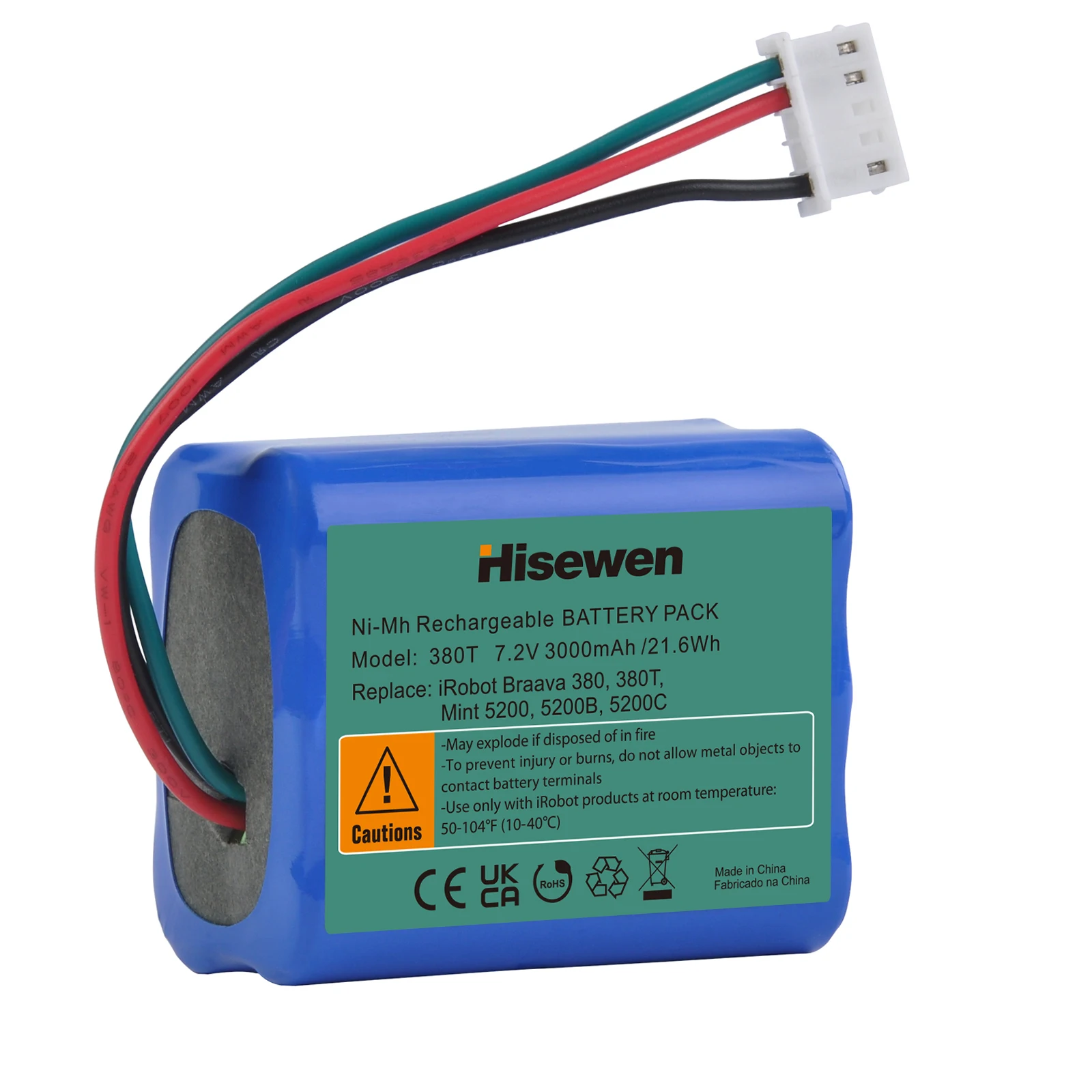 Hisewen 3000mAh Nimh Battery Akkus for iRobot Braava 380t, 380, 390t, Mint 5200, 5200B, 5200C Batteria