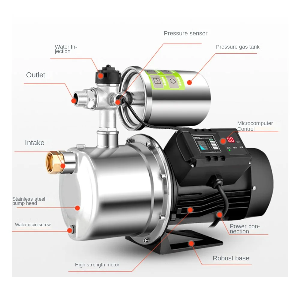 Pompe auto-amorçante pompe de surpression automatique silencieuse pompe à pression d'eau du robinet automatique 370W acier inoxydable
