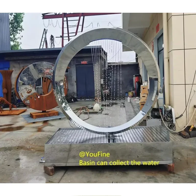 Wmwmnu Hot Sale Stainless Steel Metal Ring Water Feature Fountain Sculpture for Garden Outdoor Decor Modern Art Yard