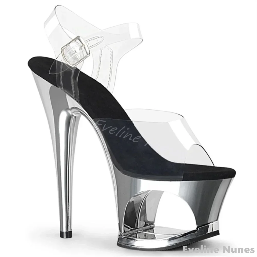 

Hollow Platform Transparent One Word Belt Sandals Women Peep Toe Stiletto Heel Ankle Strap Sandals 2025 Fashion Design Sandals