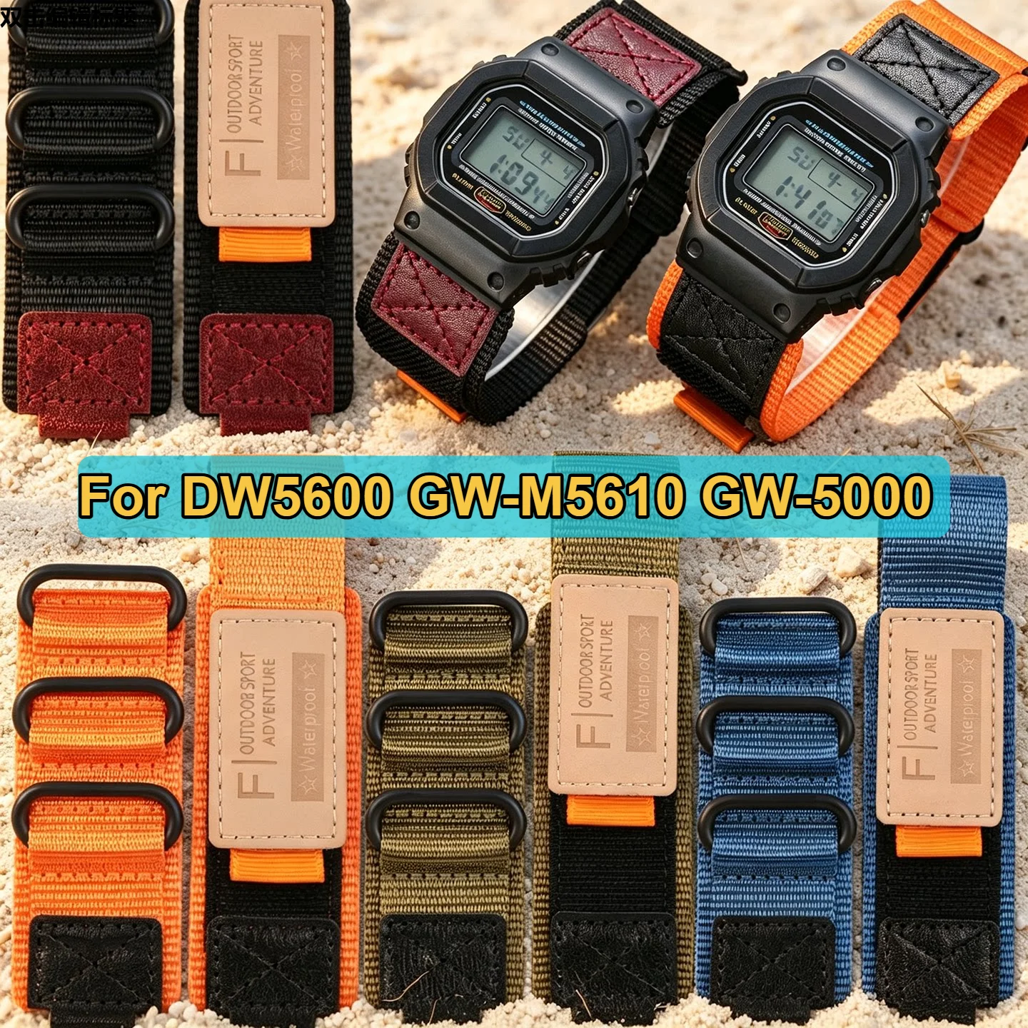 5 colors For Casio GSHOCK GWB5600 DW5600 GW-M5610 5610 nylon & Leather Watch strap Case hook loop fastener metal Ring Watchband