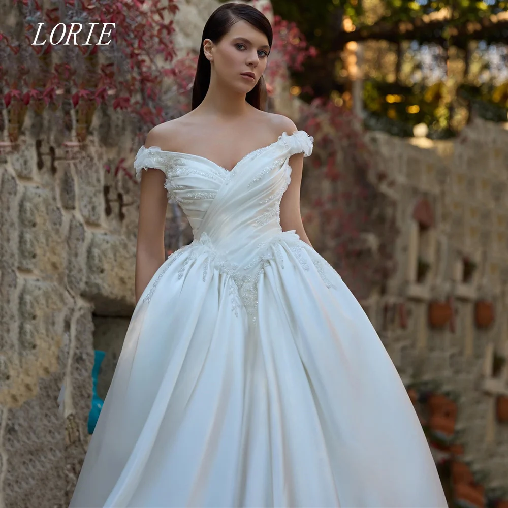 

Роскошное свадебное платье LORIE А-силуэта с открытыми плечами, плиссированное, с аппликациями и бисером, на заказ, 2026