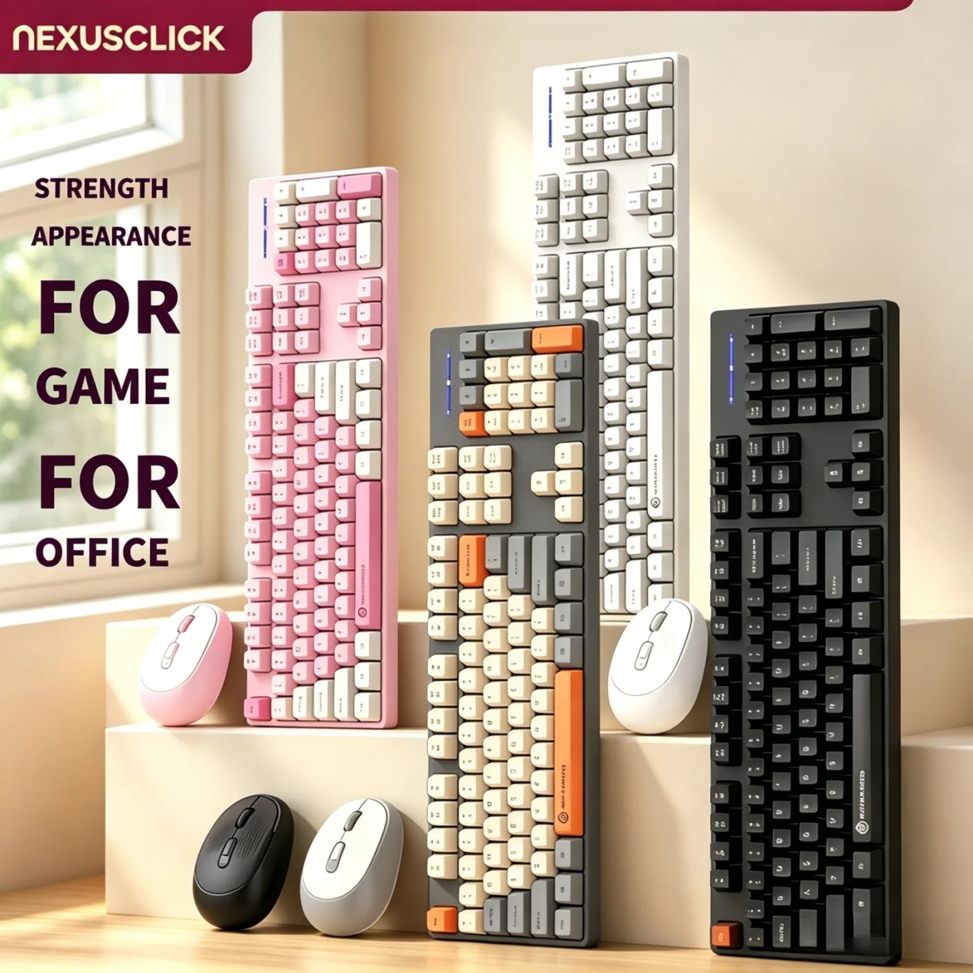 NexusClick Wireless Gaming Office Keyboard&Mouse Set Smart Power Saving Full Size 104 Keys 1600DPI Adjustable USB Wired Optional