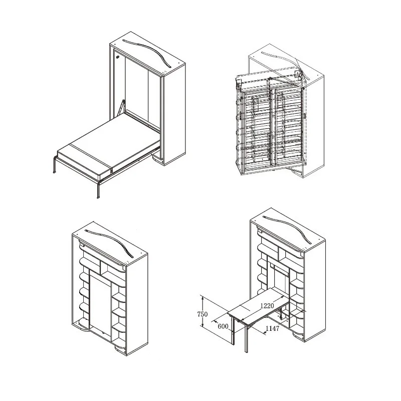 Solid Wood Bed Revolving Silent Vertical Space-Saving Swivel Mechanism Hidden Wall Foldable Desk Table Multipurpose Panel