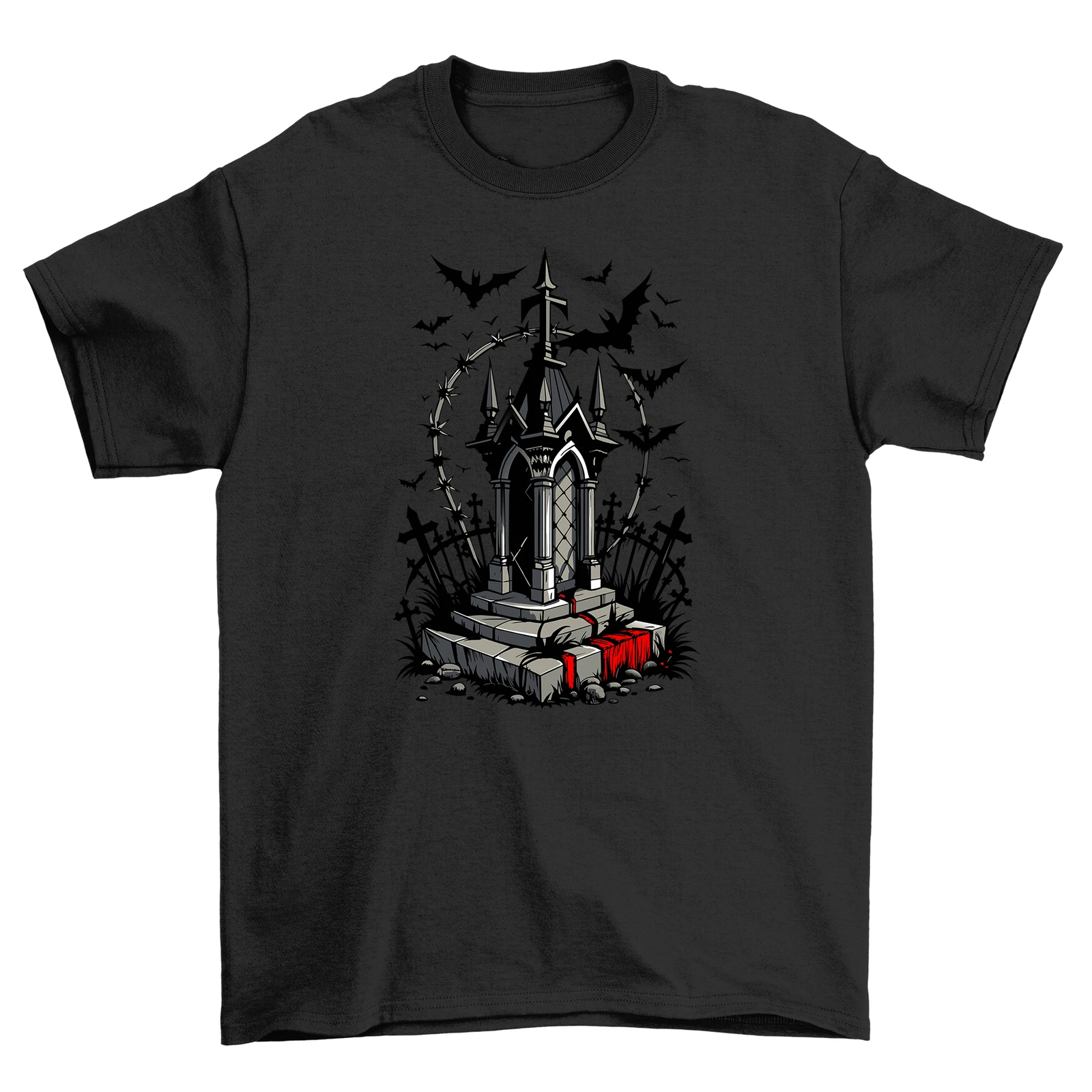 

Gothic_3 Graveyard Vibes T-Shirt - Spooky, Stylish, and Silly! 100% Cotton, Unis