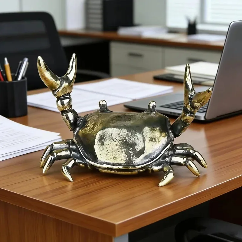 Brass Crab Sculpture Weightlifting Craft Ornament Crab Pen Holder Creative Brass Decorative Art - view 2