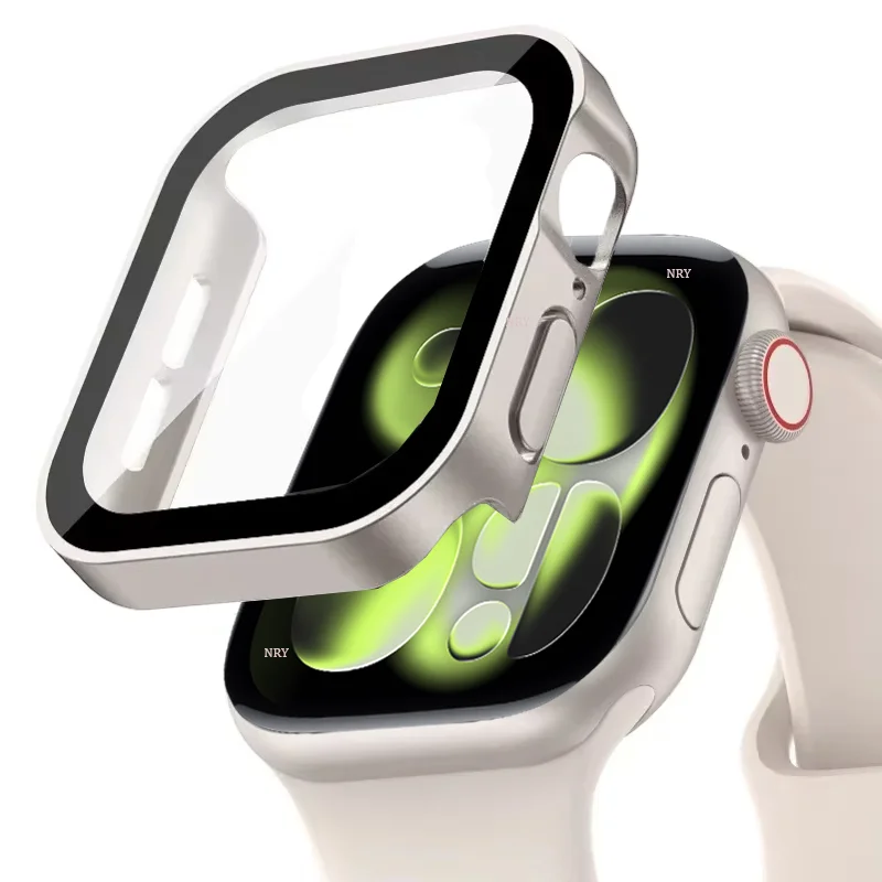 Gehärtetes Glas + Abdeckung für Apple Watch 11 10 9 8 7 46 mm 42 mm PC-Stoßstangen-Displayschutzhülle iWatch Serie 7 6 5 4 SE3 44 40 45 mm