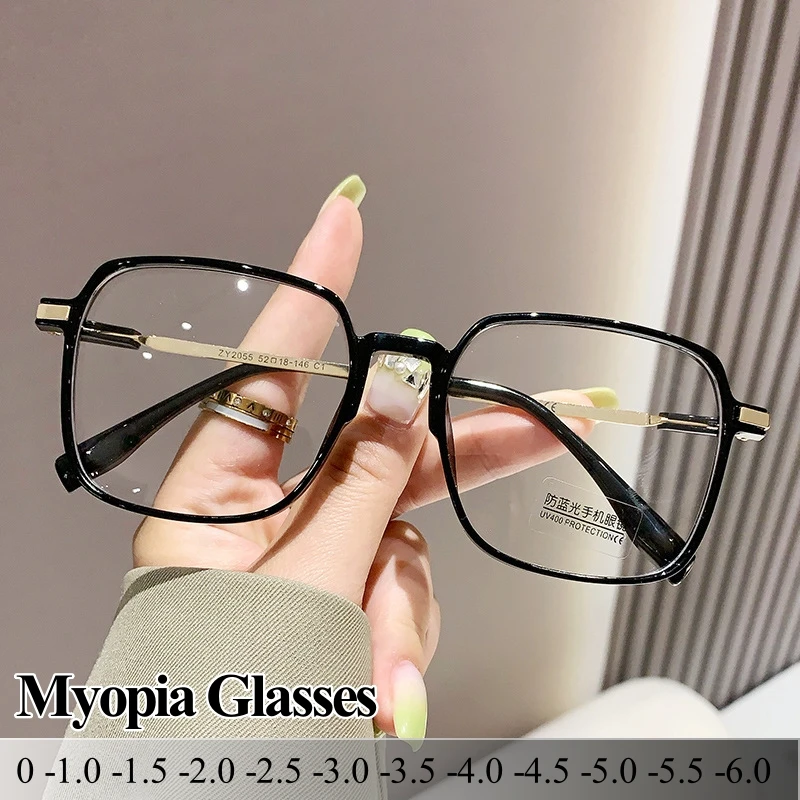

Square Anti Blue Light Myopia Glasses Fashion Women Minus Diopter Eyewear Unisex Prescription Eyeglasses with Diopter 0 To -6.0