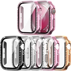 Diamond Case+Glass For Apple watch series 10 9 8 7 6 5 4 se 46mm 42mm 44mm-40-41-45mm Bling Bumper Screen Protector Accessories