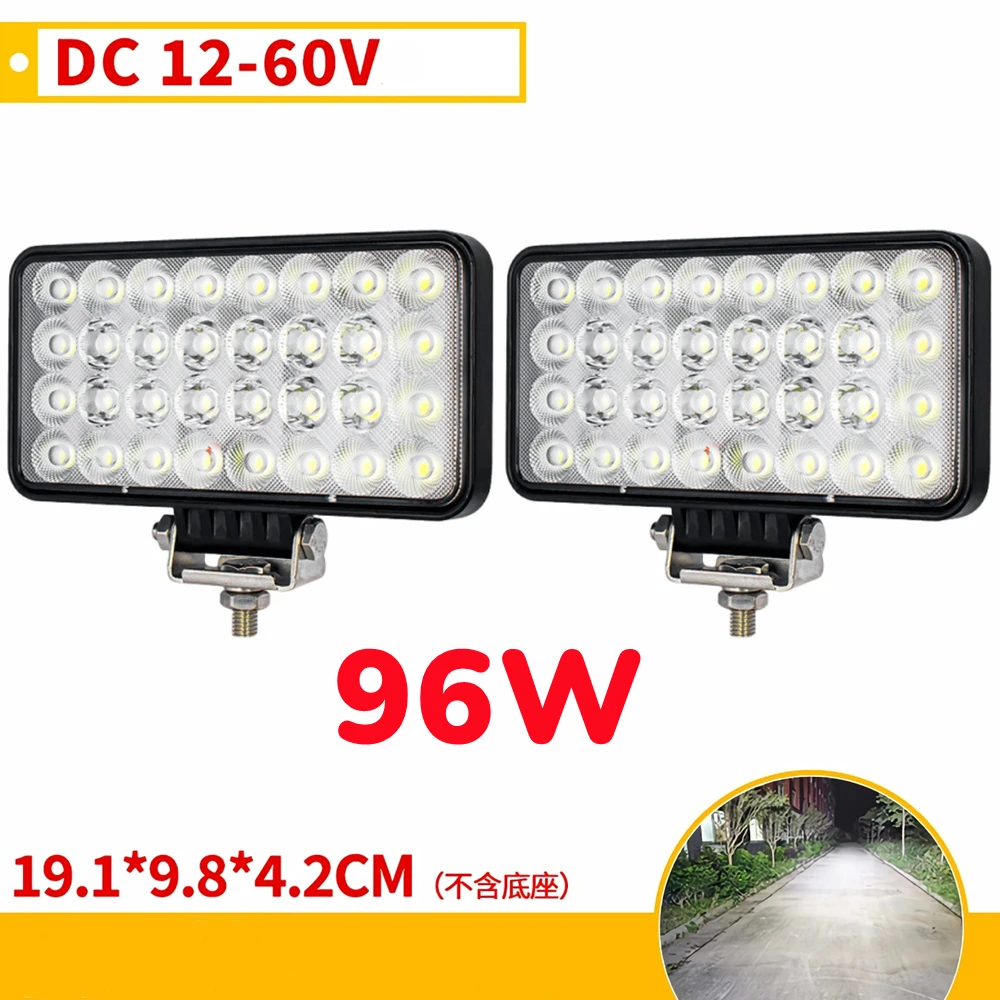 2Pcs 12V - 60V 96W LED Forklift Headlight Loader Front Light Excavator Work Light 4x4 Tractor Auxiliary Lamp Aluminium Alloy