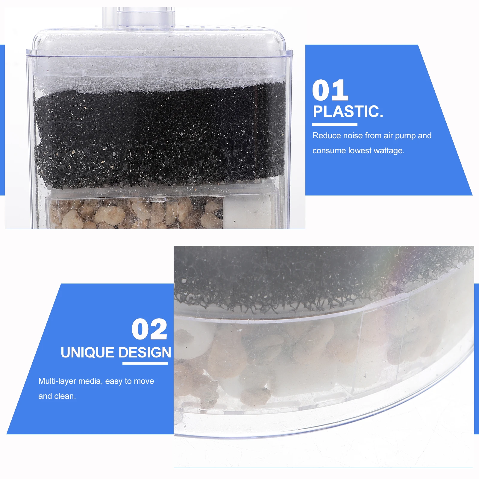 

Internal Corner Aquarium Filter 10-40Cm Fish Tank Ceramic Gravel Low Noise Low Wattage Easy Clean Multi-Layer White