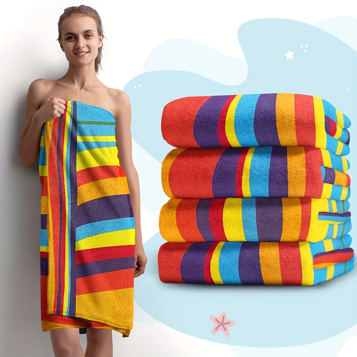 Extra Large Striped Beach Towel Ultra-Soft Microfiber Quick-Dry Sand-Free Perfect For Travel Yoga Camping Pool Parties