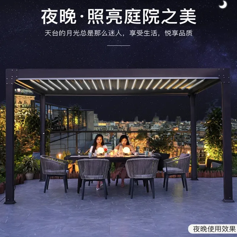 Gazebo Outdoor Garden Electric Venetian Flip Canopy Aluminum Alloy Outdoor Chinese Villa Garden Shade Pavilion