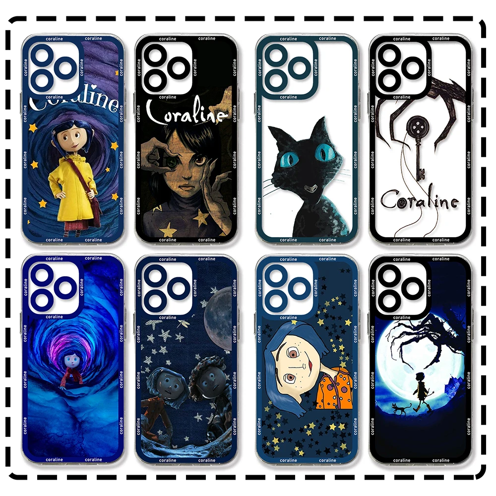 Anime C-Coralines Phone Case For iPhone 16 15 14 13 12 11 Mini Pro Max X XR XSMax 7 8 Plus SE20 Transparent Cover