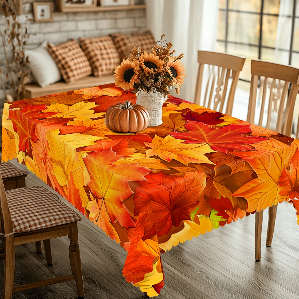 1 Piece of Autumn Thanksgiving and Autumn Harvest Festival Themed Printed Tablecloth, with Vibrant Maple Leaf Design, Suitable for Holiday Gatherings, Camping Picnics, Garden Bbqs, Birthday Party Decorations, Kitchen Accessories, Tablecloth for Indoor and Outdoor Use in Restaurants and Patios, Perfect Gift for Friends, Round and Rectangular Tablecloths, Available in Various Sizes