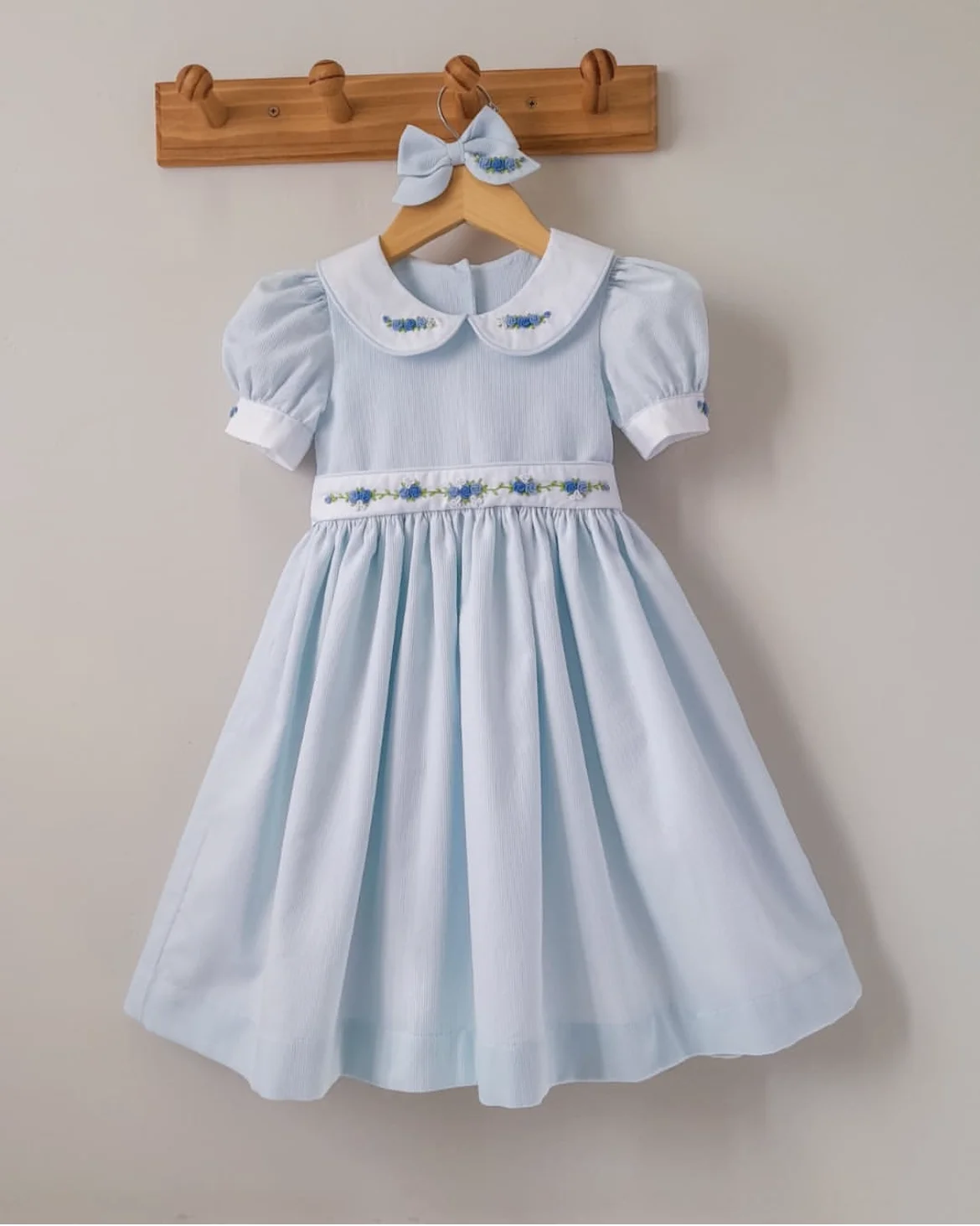 

Summer Baby Girl Rose Flower Handmade Embroidery Blue Vintage Princess Dress for Casual Party Birthday Eid Photography B1