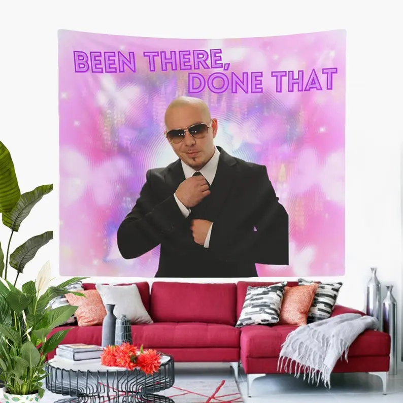 Mr. Worldwide Been There Done That Pitbull Wall Tapestry Funny Meme Wall Hanging for Hostel Dorm Decor