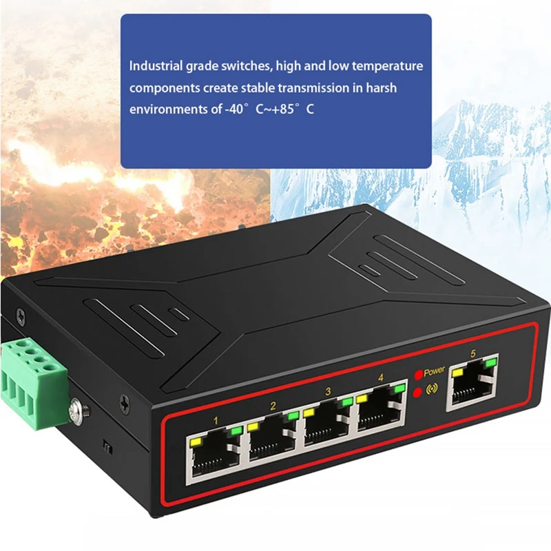 

5 Ports 100M Industrial Network Switch RJ45 Hub Internet Splitter RJ45 Switch Plug and Play DIN Rail Type Enhance Switch-A09I