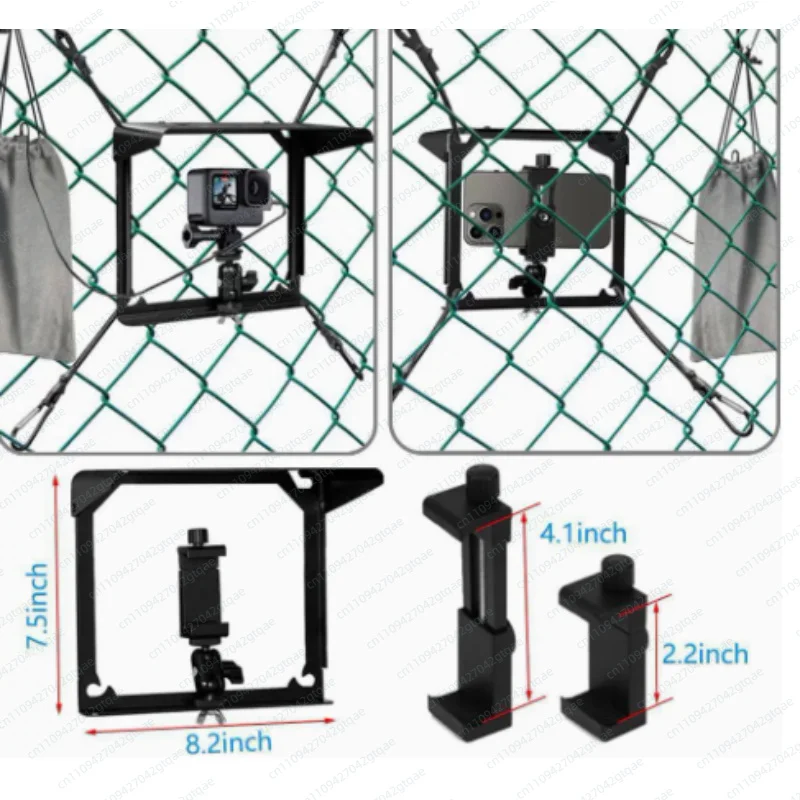 Action Camera Hanging Net Mount Adjustable Metal Fence Holder with Visor Clip Outdoor Photography Phone Bracket