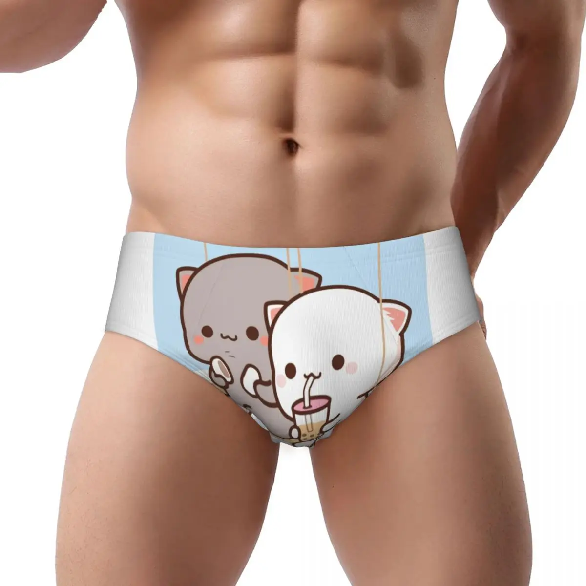 Calzoncillos personalizados para hombre Peach And Goma Mochi Cat Bubble Tea, ropa interior masculina, calzoncillos suaves