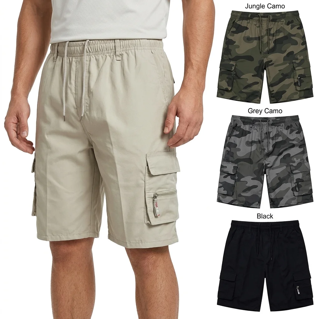 Shorts cargo pour homme à taille élastique, style Techwear, avec poches à boucle, décontracté, streetwear, utilitaire, avec cordon de serrage