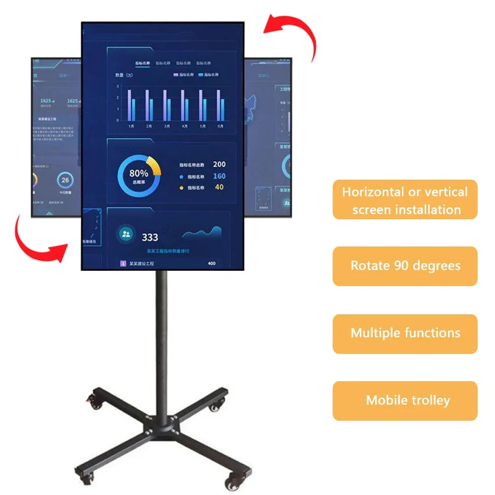 10-32 inch TV mobile trolley horizontal and vertical screen rotating live broadcast machine bracket universal floor stand