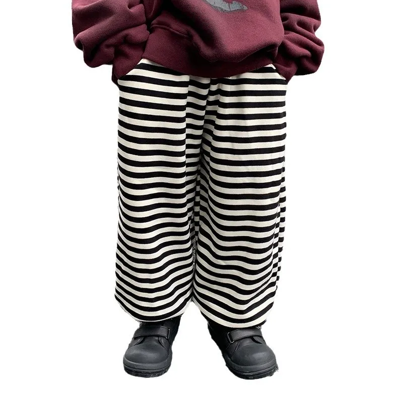 Winter Children Boys Trousers Cotton Striped Thicken Toddler Baby Boys Pants Casual Loose Elastic Waist 1-10Y boys Warm trousers