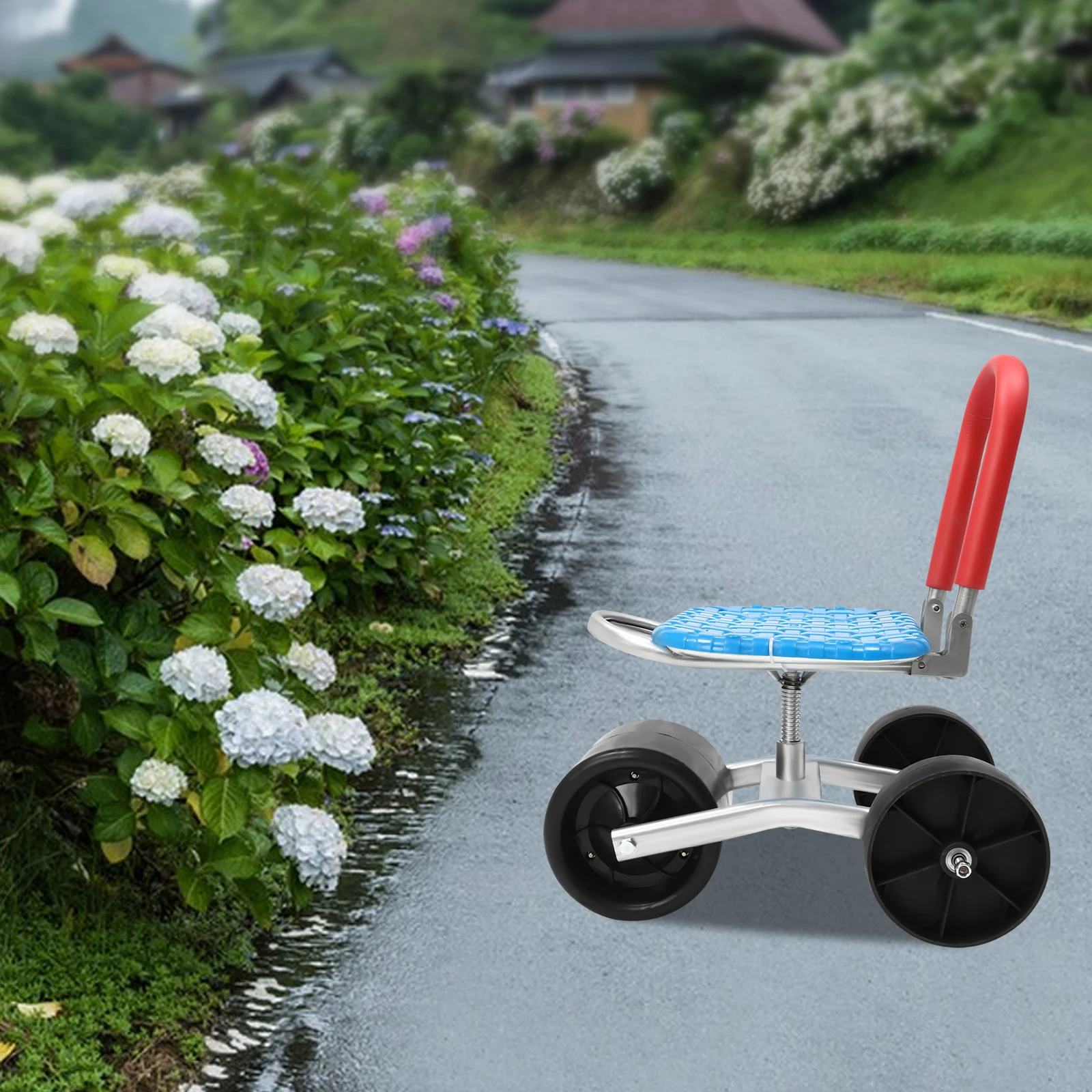 

Садовое рабочее сиденье, мобильное сиденье на колесиках, регулируемое на 360° ° Вращающийся поворотный скамейка, сверхмощная тележка, посадочный самокат с тремя колесами