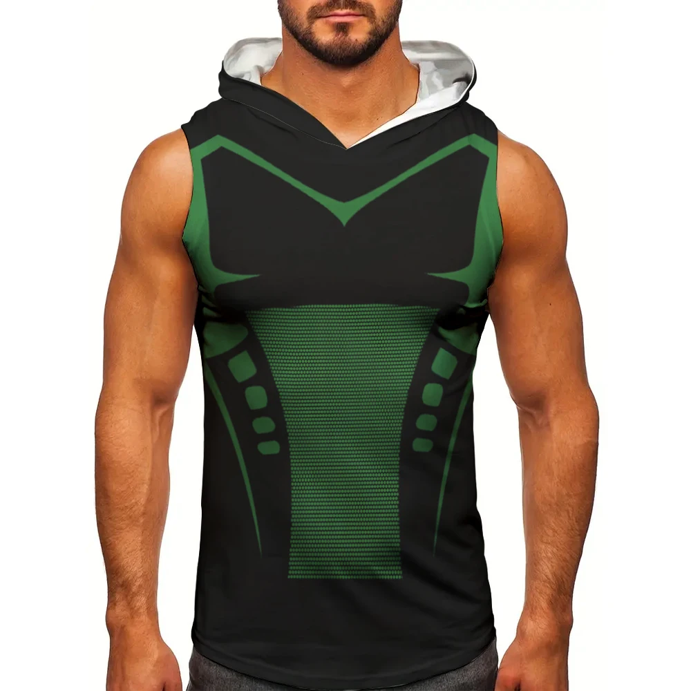 

Summer men's hooded sports vest 3d printed sleeveless vest casual o collar quick drying breathable comfortable sports vest