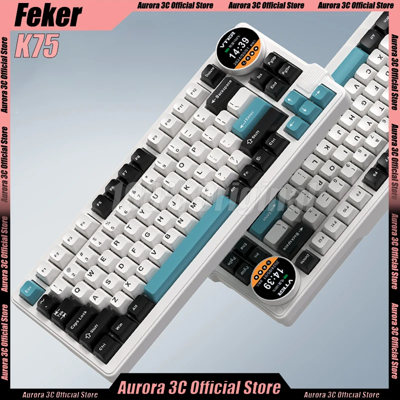 teclado mecanico sem fio para jogos com botao bluetooth modo 24g 83 chaves tela rgb pbt gamer teclados presente feker k75 01