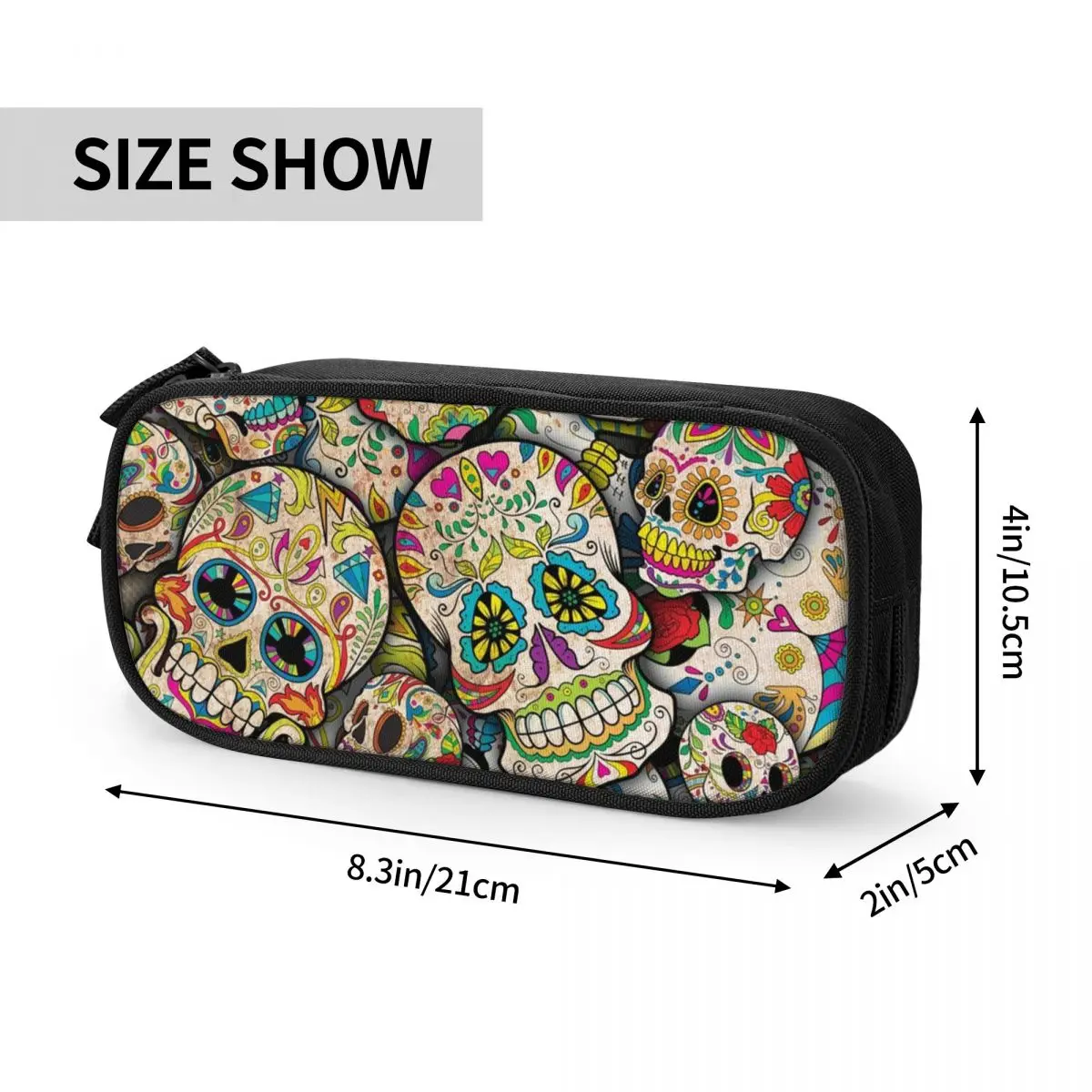 Sugar Skull Collage Pencil Cases Horror Scary Pencilcases Pen Holder for Girl Boy Big Capacity Bag School Supplies Stationery