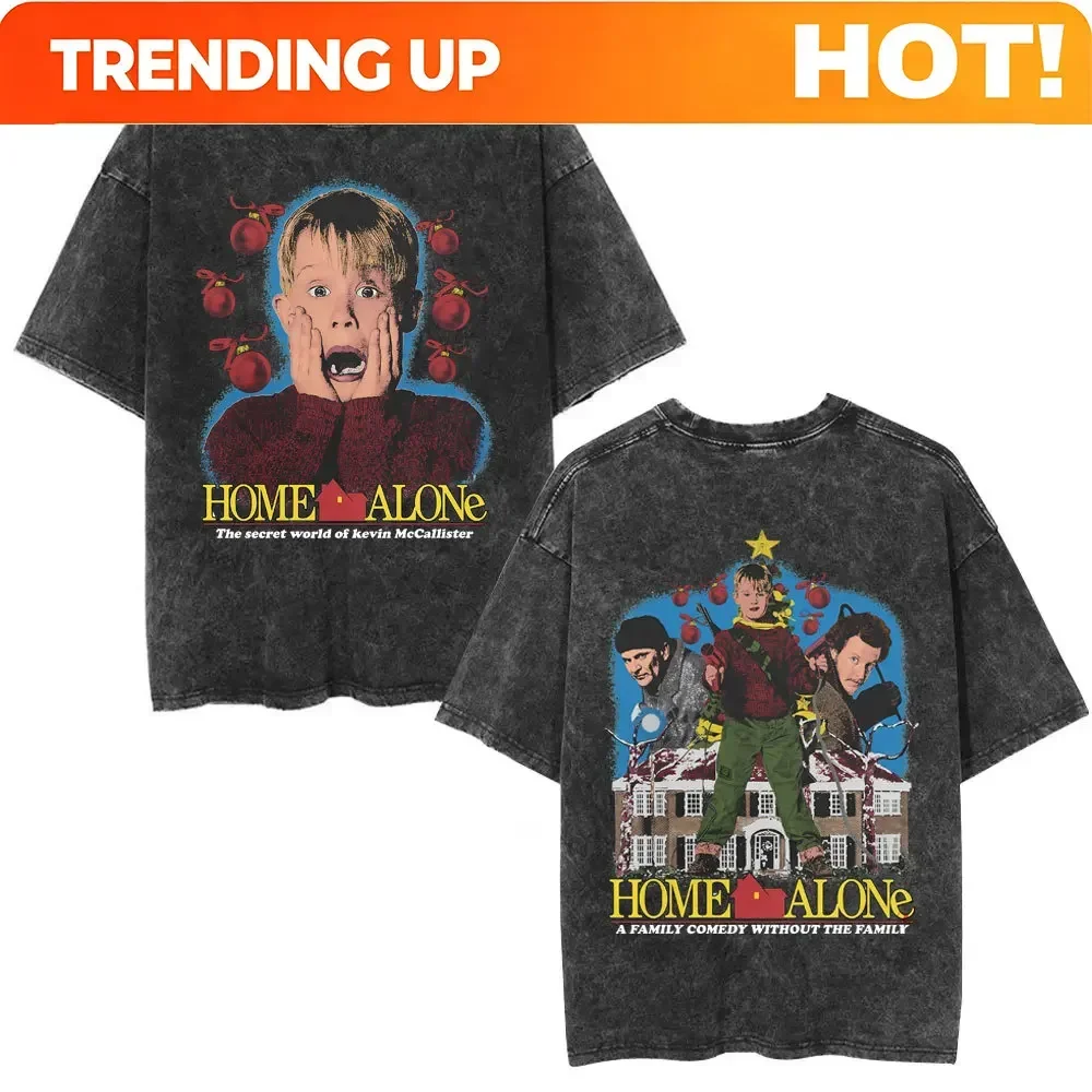 Customization Movie Home Alone The Secret World Of Kevin McCallister Washed Vintage T-shirt Men Women Clothing Cotton Casual Ove