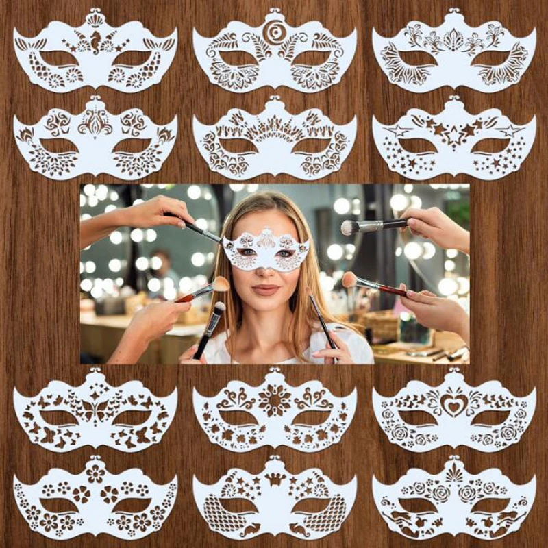 Face Painting Hollow Template DIY Reusable Spray Painting Body Art Tattoo Stencil Dance Party Temporary Mask Eyebrow Makeup Tool