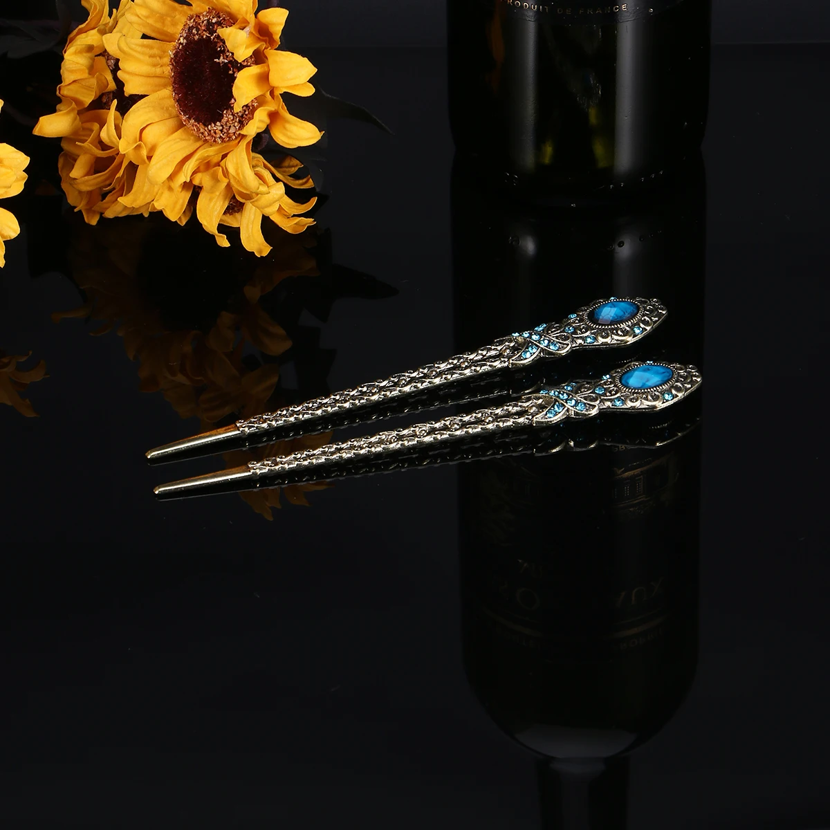 

2pcs Rhinestone Decorated Bronze Hairpins Style Claw Hair Accessories Japanese Traditional