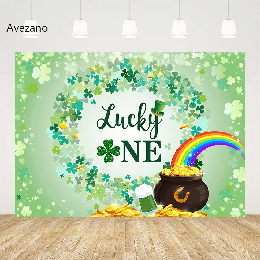 Avezano St. Patrick’s Day Backgrounds for Photography Lucky One Child 1st Birthday Party Clover Backdrop Photo Studio Decor Prop