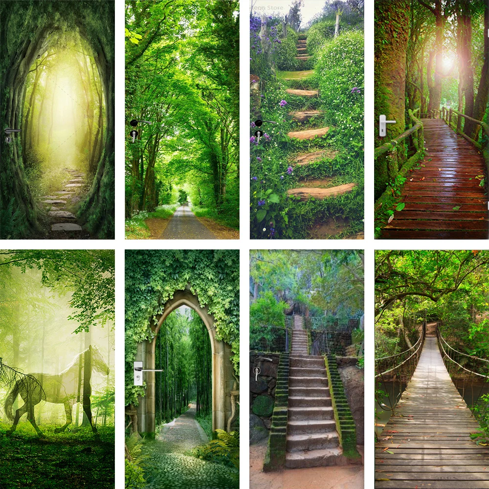 Wizard of Oz Door Sticker Forest Wrap Whole Door Wallpaper Vinyl PVC Matte Film Poster Home Decoration Bedroom Living Room Mural