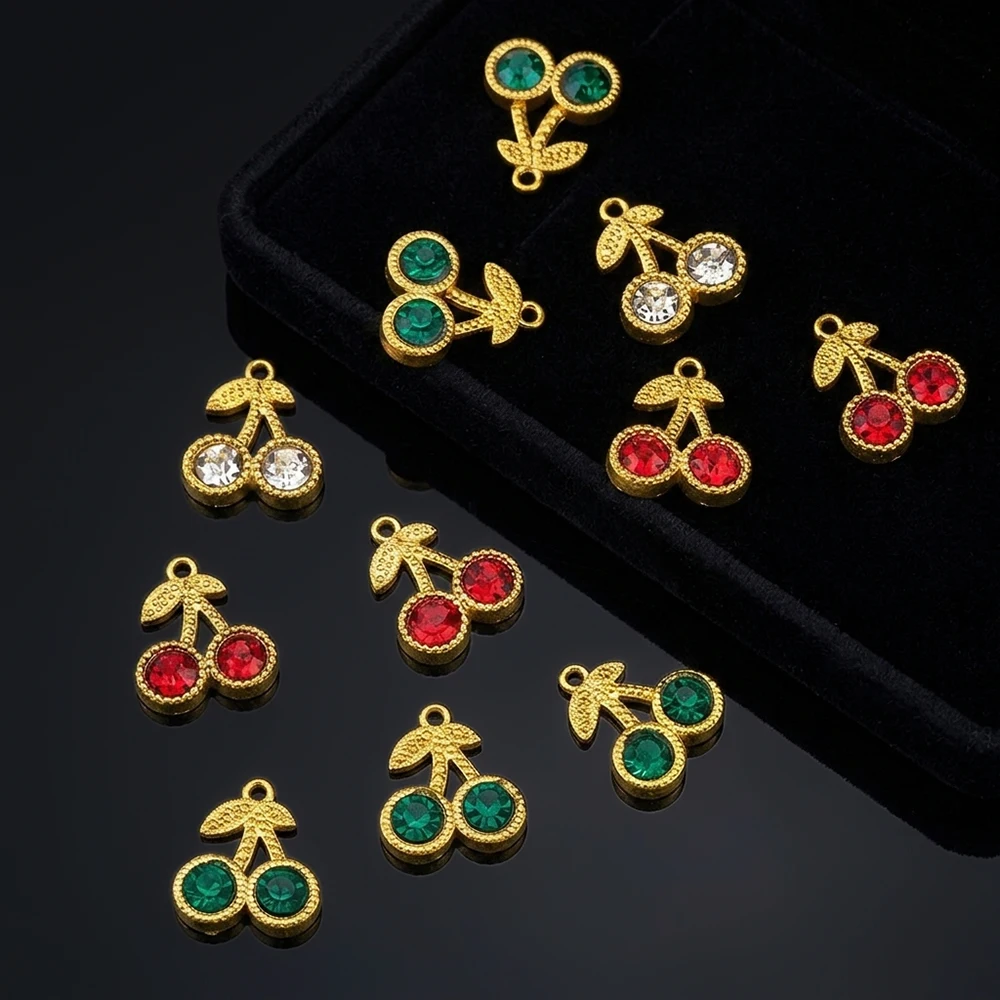 

5pcs Stainless Steel Gold Color Crystal Cherry Pendants Charms for DIY Women Earrings Necklace Jewelry Making Accessories Crafts