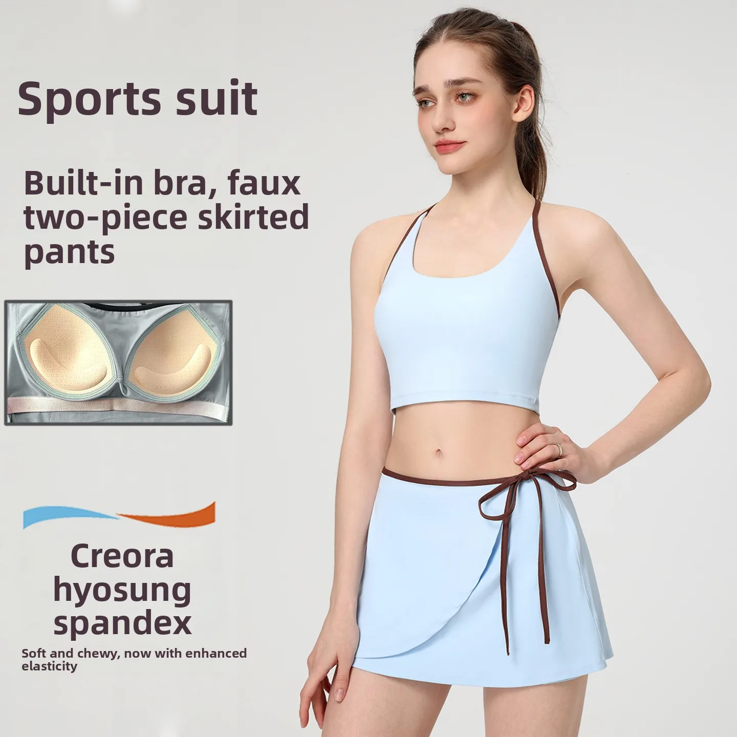 Yoga Suit Women's Contrasting Vest Fake Two-piece Pocket Skirt with Chest Pad Sports Fitness Tennis Outdoor Two-piece Set