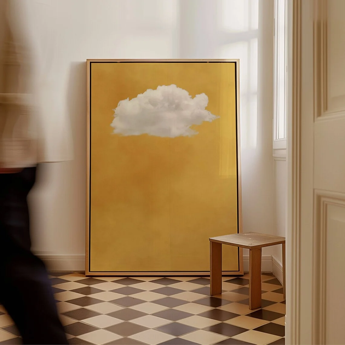 Gelbe Wolken-Leinwand-Wandkunst, große gerahmte Kunst, bunte Wandkunst, lebendige Kunst, Himmelskunstgemälde, minimalistische Wohnzimmerdekoration