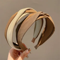 New Simple Wide Side Edge Fabric Hair Band Women Fashion Korean Retro Braided Headband Solid Knot Hoop Girls Hair Accessories