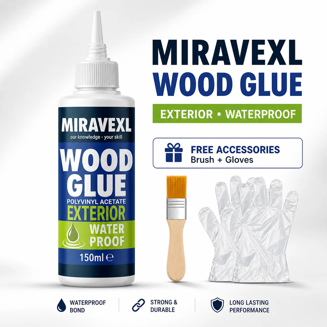 Fast Dry Wood Glue Strong Adhesive Heavy Duty Woodworking Furniture Repair DIY Crafts with Free Brush and Disposable Gloves
