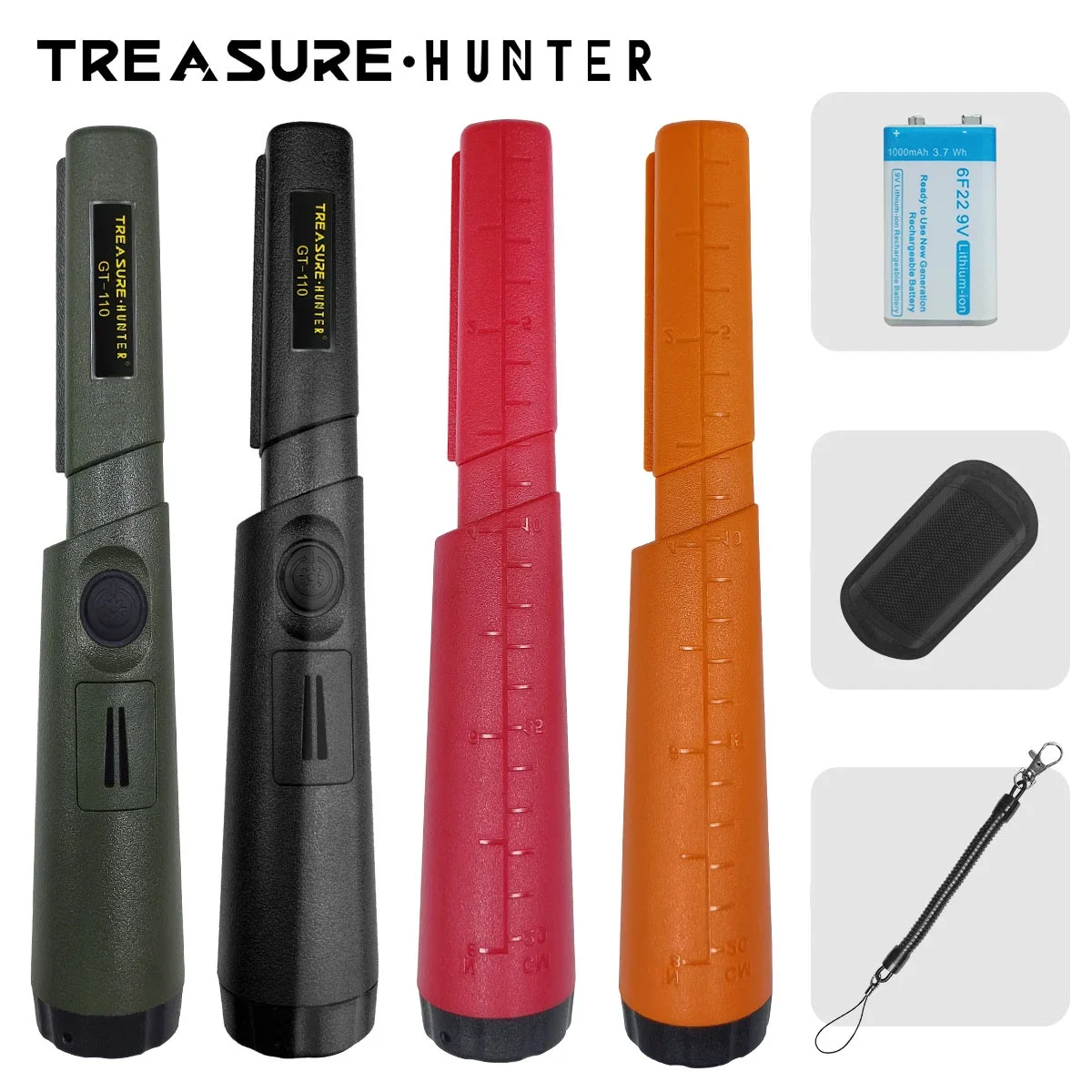 Treasure Hunter GT110 W/ Battery Handheld Metal Detector Pinpointer Pointer Probe Metal Pinpointing Waterproof 360 Degree Scan