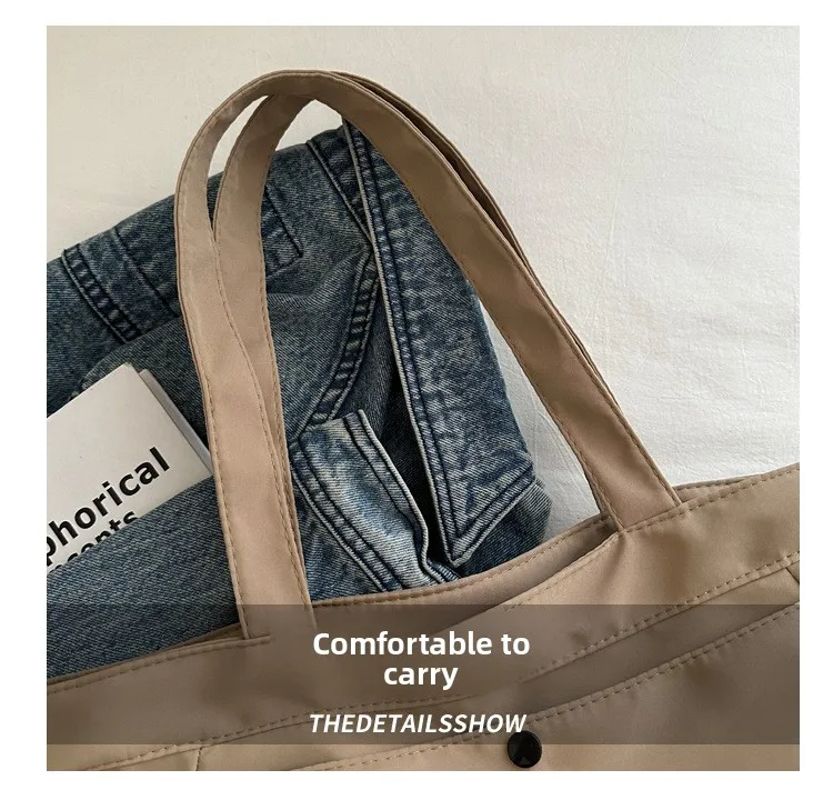 Canvas-Nylon-Tragetasche mit Kordelzug, große Kapazität, Handtasche, Alltagstasche, lässige Handtaschen, Umhängetaschen für Frauen, Arbeit, Pendeln – Detail 10
