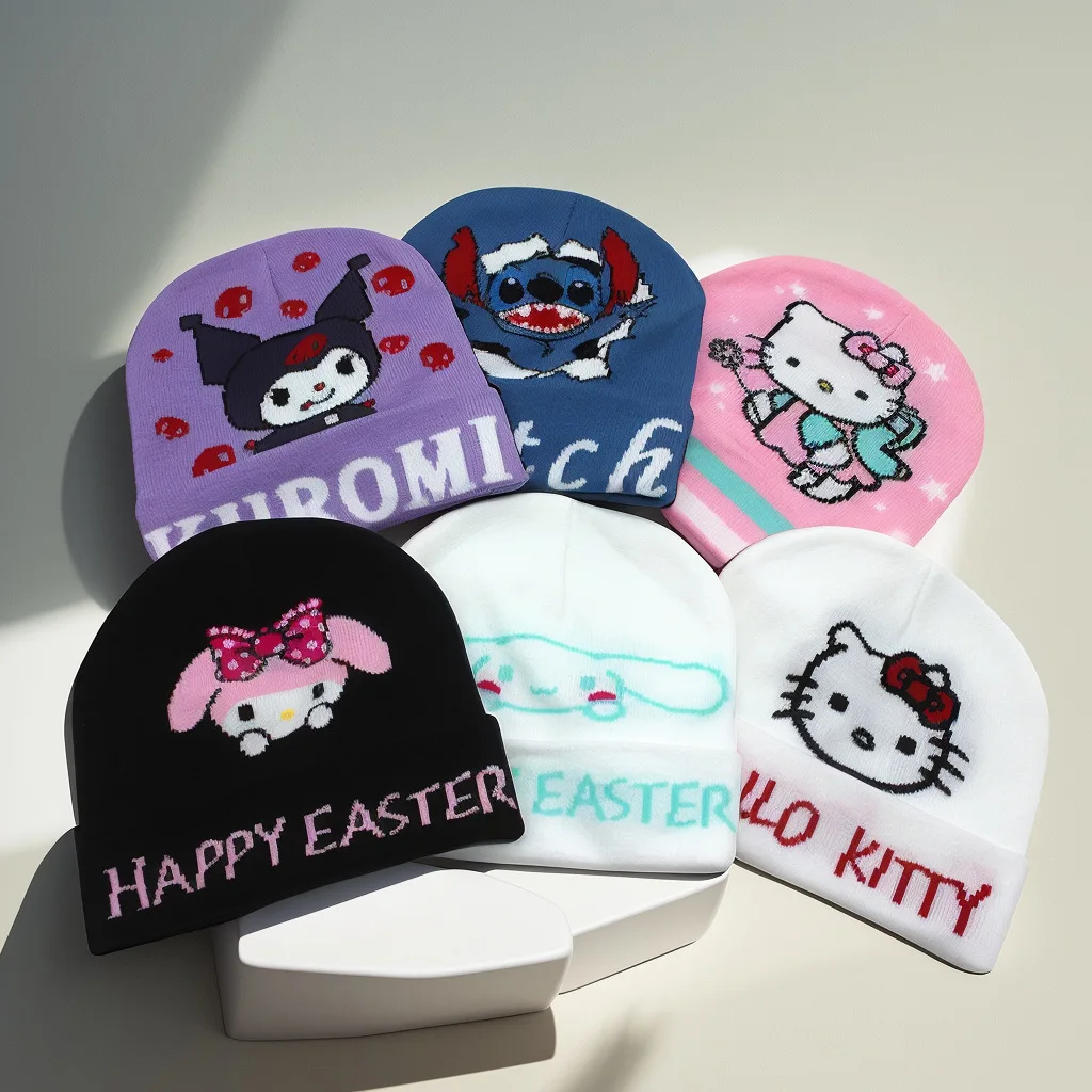

Новая модель шапки Kuromi — осенне-зимняя вязаная шапка, мультяшный стиль аниме, теплая пуловерная шерстяная шапка, подарок детям