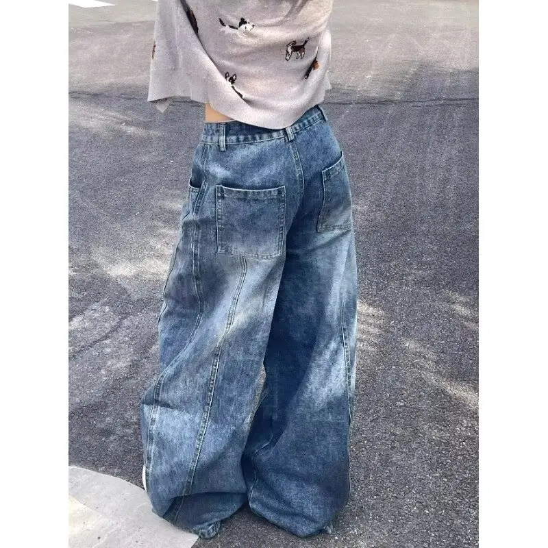 Women Wide Leg Jeans Streetwear Jeans Y2K Mens Pants Harajuku Hip Hop Vintage Blue Baggy Jeans High Waist Wide Leg Trouser Women