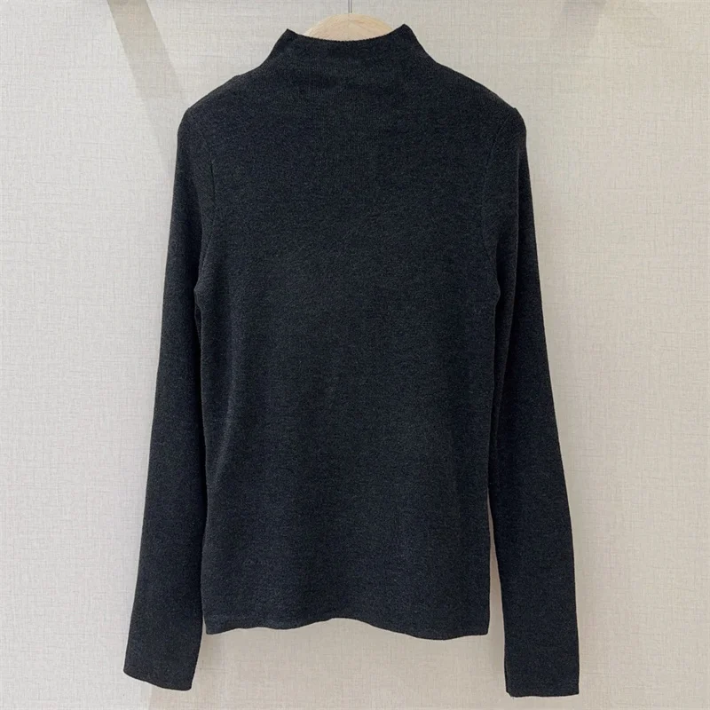 Women's sweater 2025 Winter new elastic knitted slim fit long sleeved top wool blend women's tops 3D flower decoration pullover