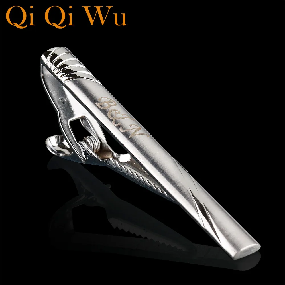 

Personalized Name Silver Mens Tie Clips Laser Engraved Letters For Wedding Guest Jewelry With Gift Box