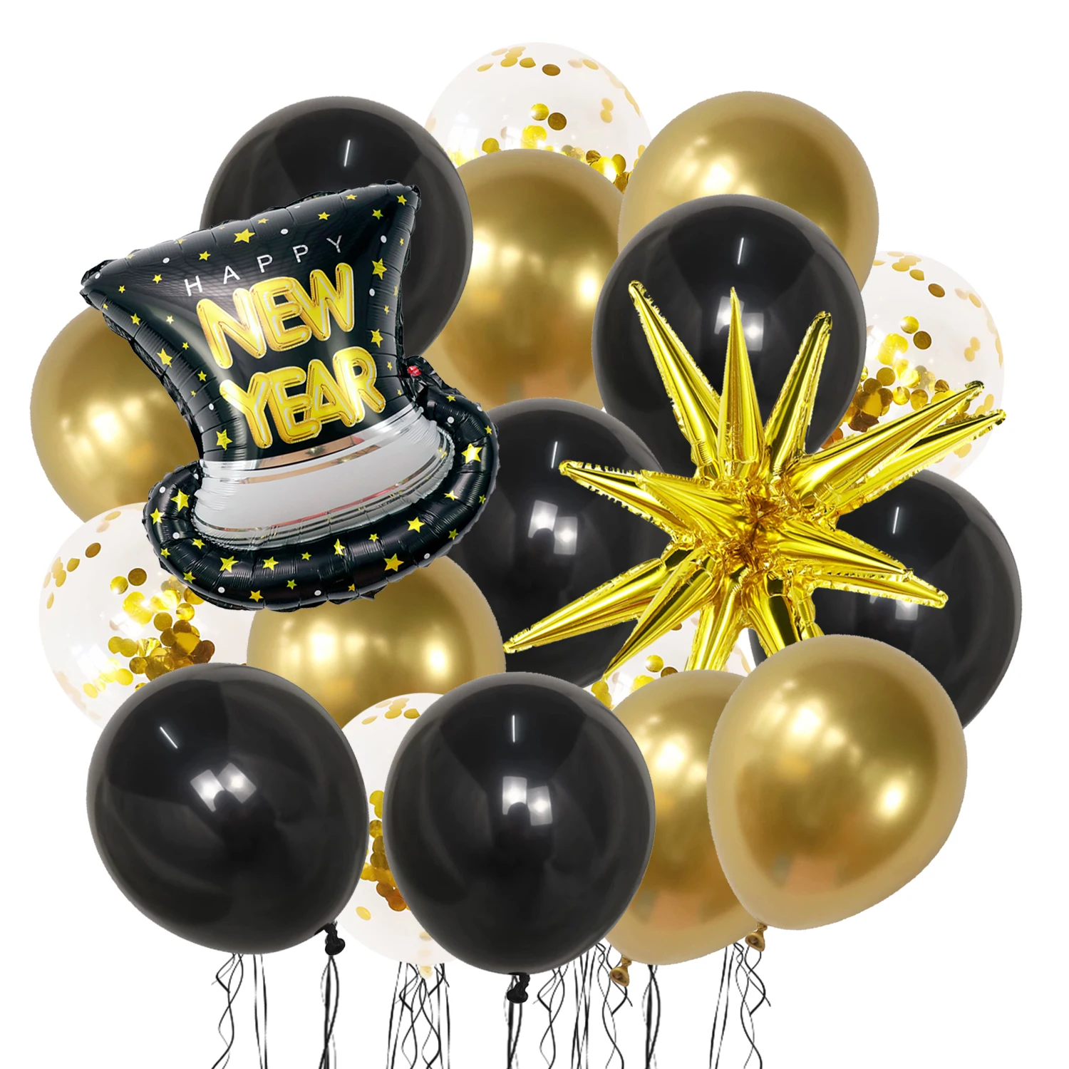 32 stücke Gold Schwarz Hut 2026 Neue Jahr Luftballons Frohes Neues Jahr Ave Schwarz Gold Neue Jahr Party Supplie Latex Luft globos Liefert Ball