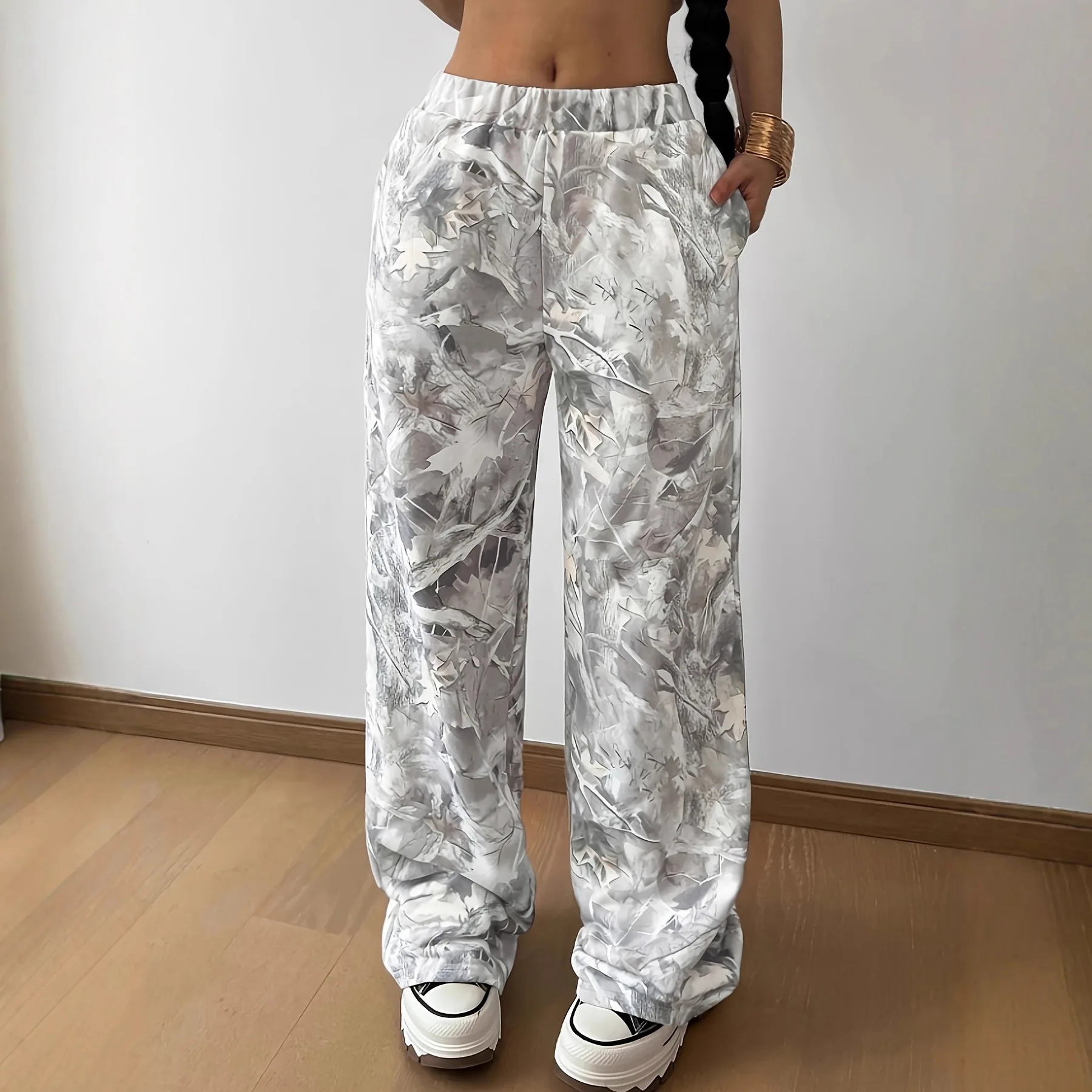 

Fashion Camouflage Print Pants Women Comfortable Casual Elastic Waist Straight Trousers Lady All-match Commuting Clothing New